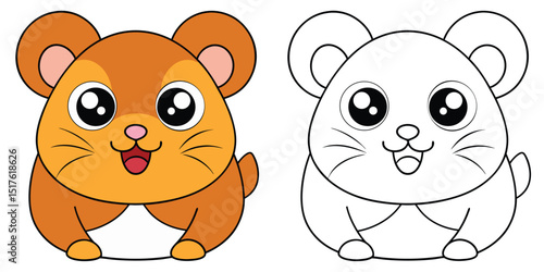 Coloring book cartoon hamster with big cheeks on white background outline vector illustration