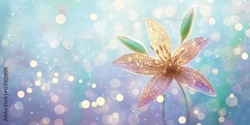 A Serene Floral Dream with Glimmering Lilies and Delicate Petals Under a Tranquil Pastel Sky