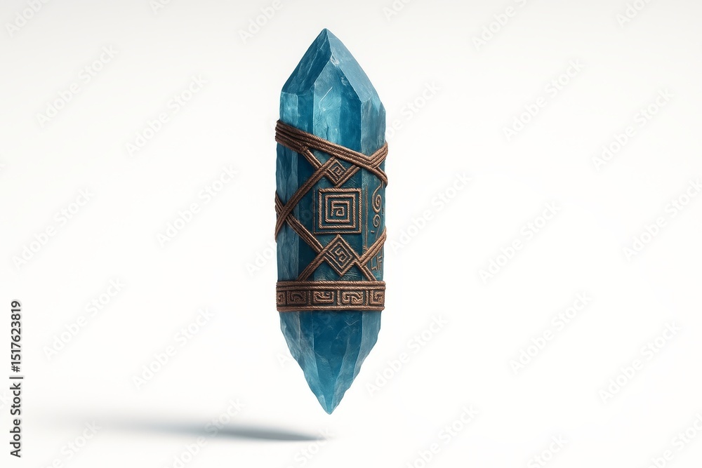 Intricate Blue Crystal Pendant Levitating Against a Neutral Backdrop, Showcasing Detailed Ancient Engravings and Captivating Light Reflections Intricate Blue Crystal Pendant Levitating Against a Neutral Backdrop, Showcasing Detailed Ancient Engravings and Captivating Light Reflections