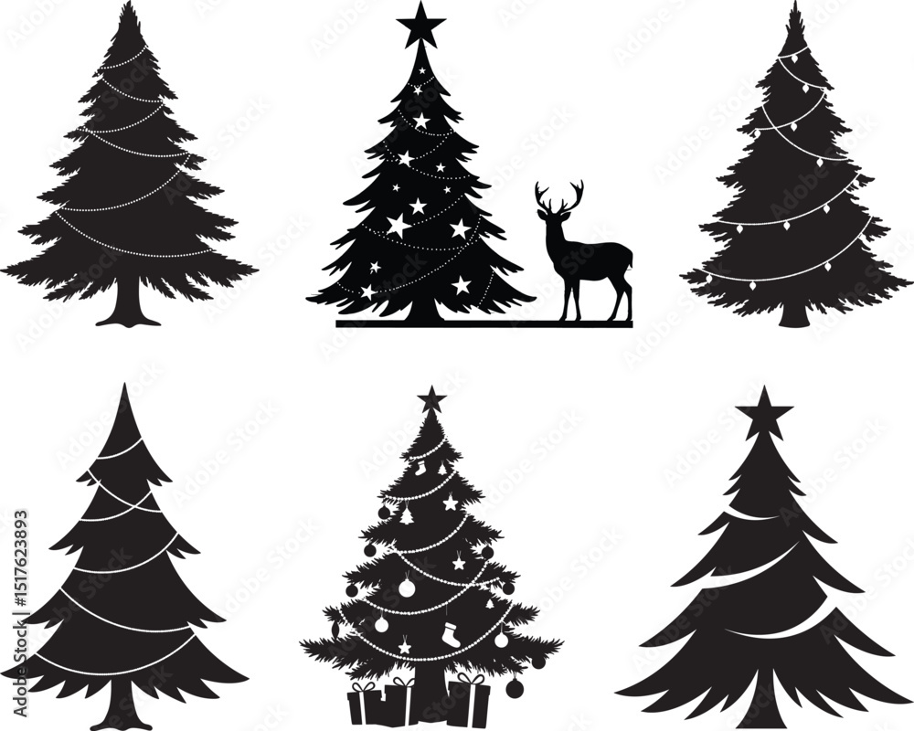 Obraz premium Christmas tree silhouette illustrations for design projects vector