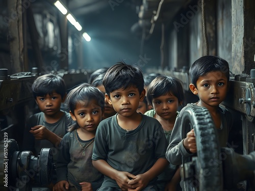 Group of Children Forced into Labor in Industrial Workplaces

