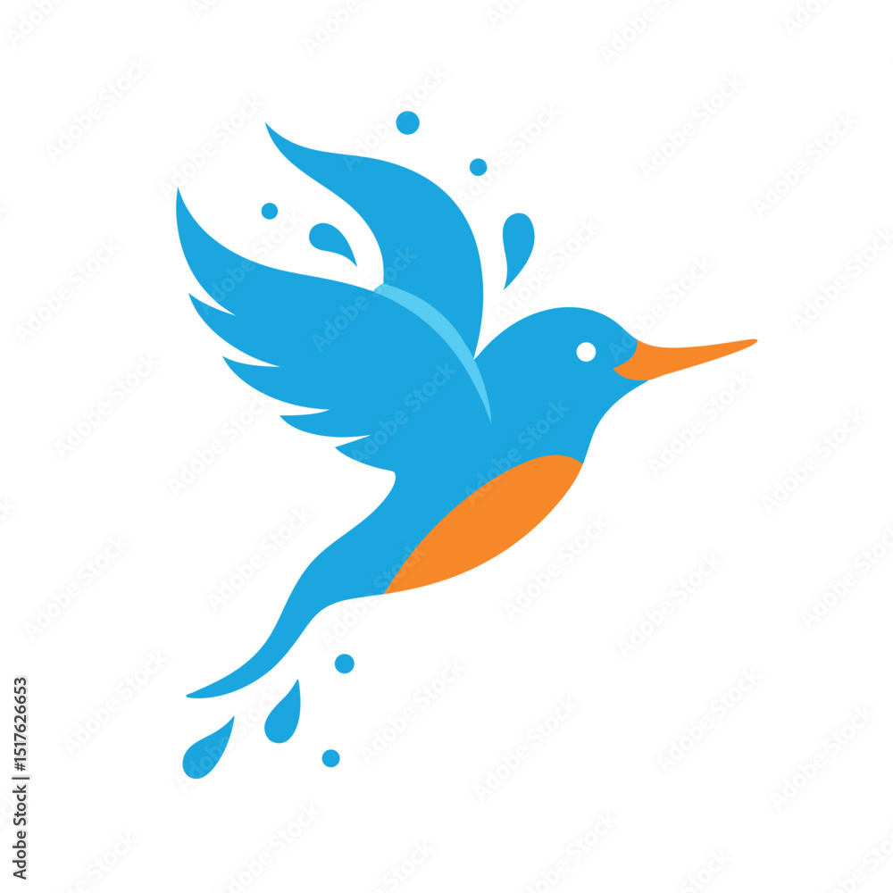 Kingfisher Diving in Minimalist Splash Design Kingfisher Diving in Minimalist Splash Design