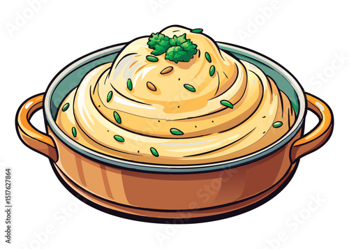 Delicious creamy mashed potatoes in a pot.