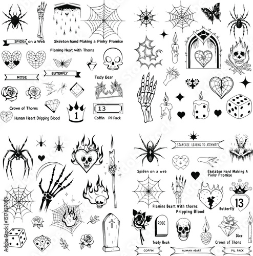 Black and white tattoo flash sheet designs