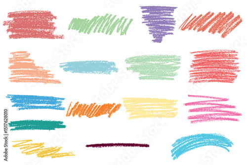 Hand drawn crayon brush strokes, paint texture background, highlight shapes, kid drawing doodle scribbles