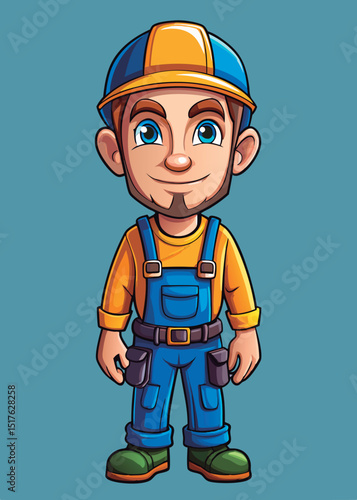 Friendly worker in overalls ready to help.