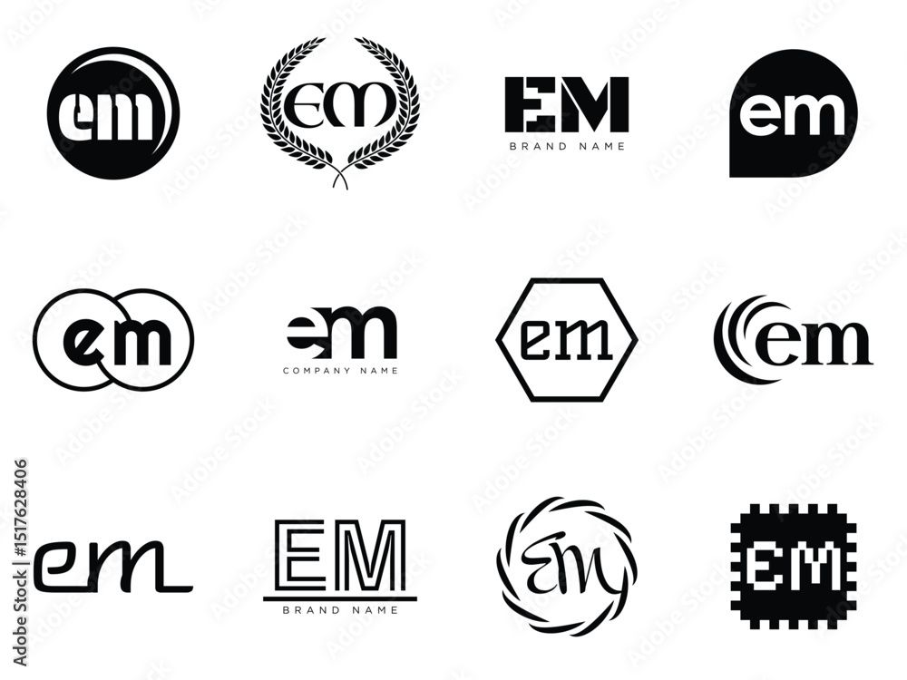 EM logo company template. Letter e and m logotype. Set different classic serif lettering and modern bold text with design elements. Initial font typography. EM logo company template. Letter e and m logotype. Set different classic serif lettering and modern bold text with design elements. Initial font typography.