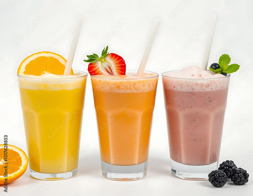 Fresh Fruit Smoothies & Juices | Healthy Colorful Drink Trio Fresh Fruit Smoothies & Juices | Healthy Colorful Drink Trio