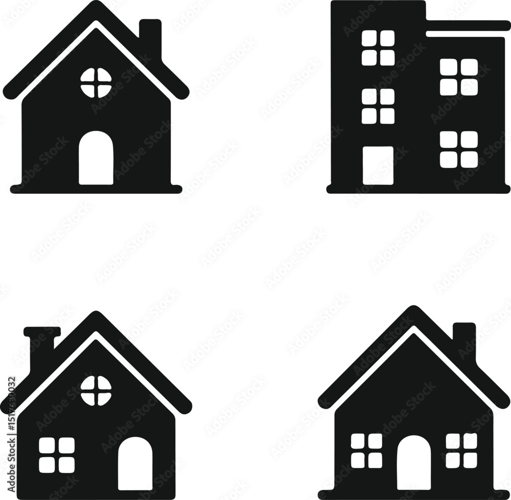 Home icon silhouette set simple house icons