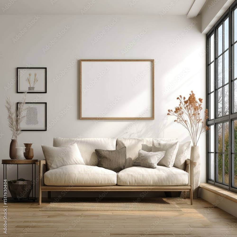 Fototapeta premium Minimalist living room with large window (2)