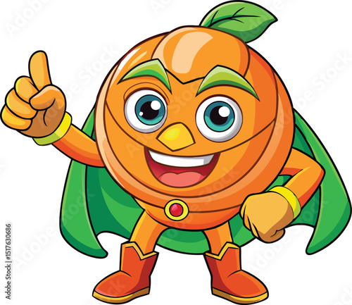 Cartoon Peach Superhero Character – Winking Fruit with Cape and Mask in Hero Pose