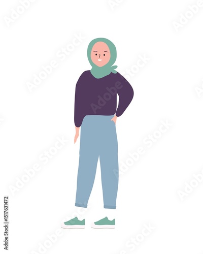 Smiling Woman in Casual Outfit and Headscarf Illustrator Graphic