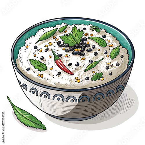 Close-up shot of a bowl of vibrant green coconut chutney, glistening with freshly prepared mustard seed tempering, showcasing its texture and aroma.