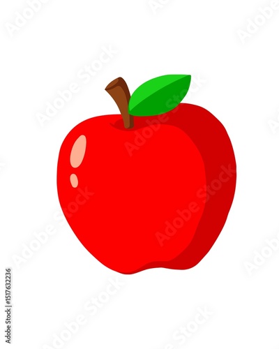 Bright Red Apple Illustration With Green Leaf on White Background