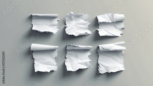 Wallpaper Mural six torn and curled pieces of paper arranged neatly, casting subtle shadows Torontodigital.ca