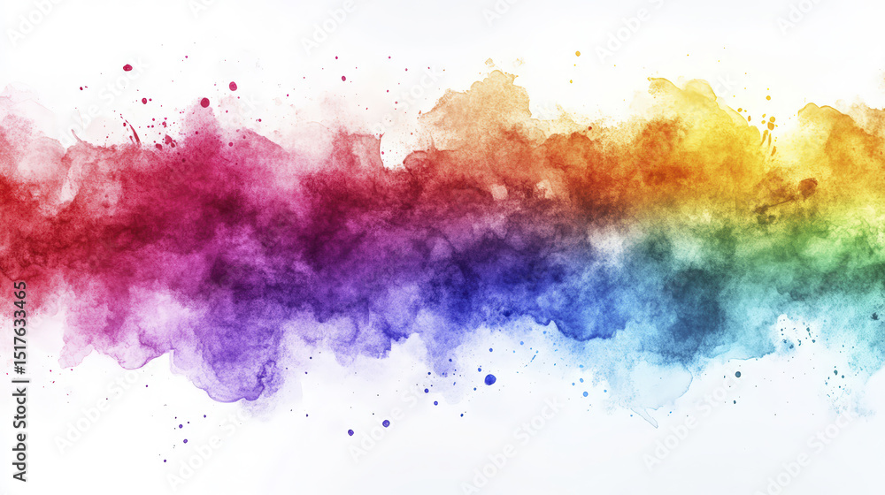 Fototapeta premium Vivid watercolor paints create a colorful, artistic cloud effect, blending from pink to yellow on white