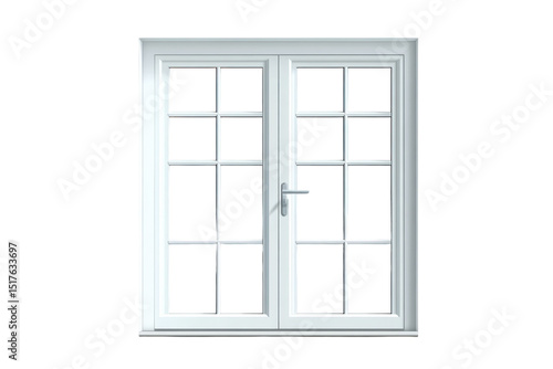 Bright white french doors architecture glass pane window interior design on transparent background