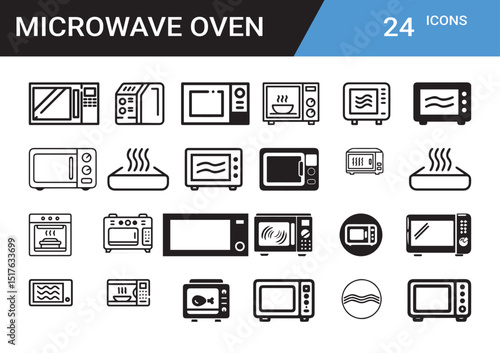 Microwave Oven Icons: A collection of meticulously crafted, modern minimalist icons representing various microwave oven designs, perfect for culinary and kitchen-related projects.