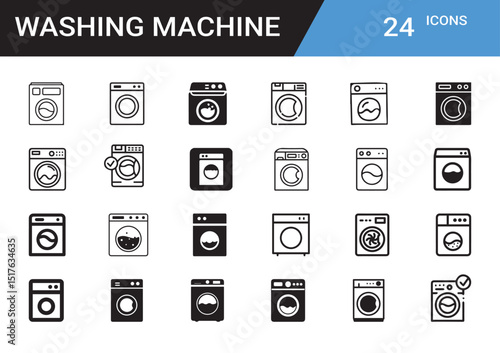 Washing Machine Icons: A clean, modern, and user-friendly set of minimalist washing machine icons. capturing the functionality of everyday life