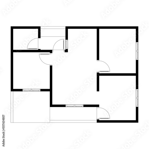 Black and White floor plan of a modern unfurnished house for your design. Suburban house vector blueprint. Architectural background.