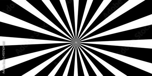 Abstract Black and White Sunburst Radial Striped Pattern Background.