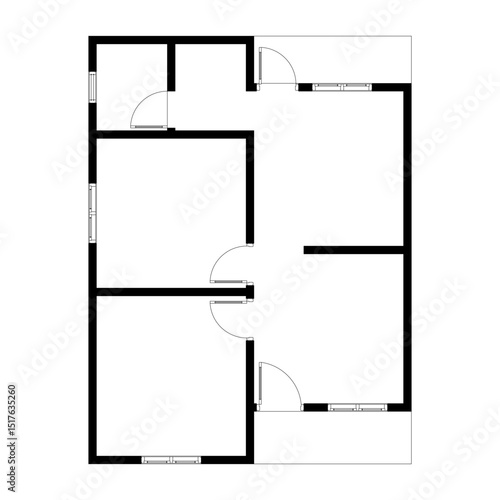 Black and White floor plan of a modern unfurnished house for your design. Suburban house vector blueprint. Architectural background.