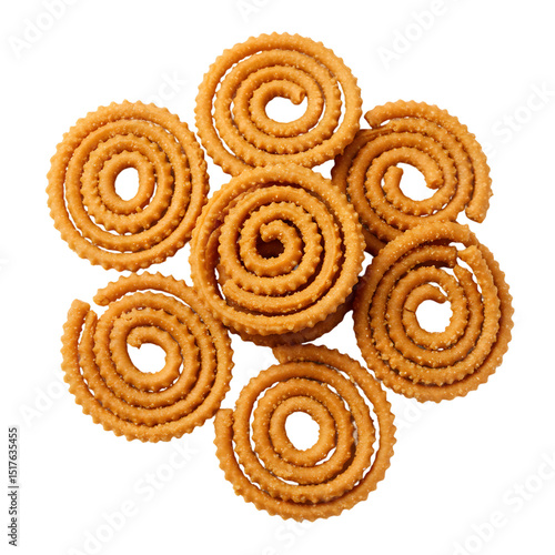 Chakli: Indian Snack Food - Spiral Murukku Recipe & Close-Up View on transparent background