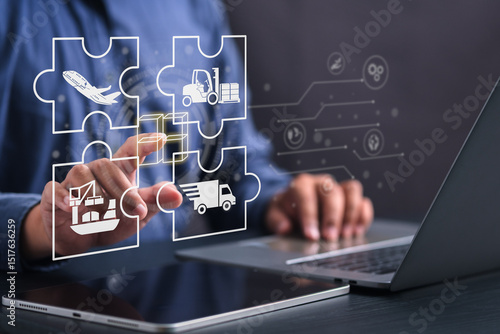 Papier peint Conceptual image of logistics and supply chain system showing global transport, warehouse, and digital integration, highlighting efficiency, innovation, and sustainable green logistics solutions