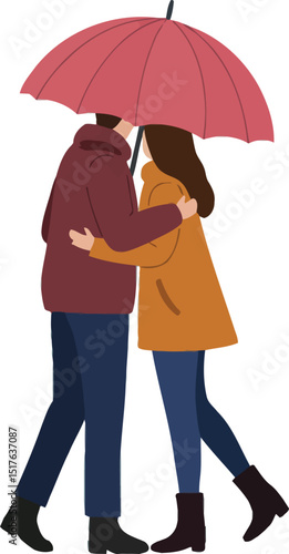 Romantic Couple Under Umbrella Clipart .
