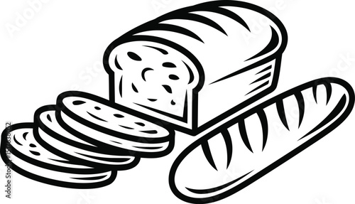 Sliced Bread Loaf and Baguette Silhouette Vector.