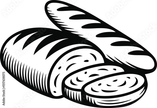 Sliced Bread Loaf and Baguette Silhouette Vector Illustration.