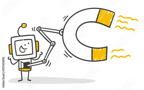 Stick Figure / Strichmännchen / Strichfiguren Robot: Roboter, KI, AI, Humanoid, Magnet, Anziehung, Gravitation (Nr. 16)