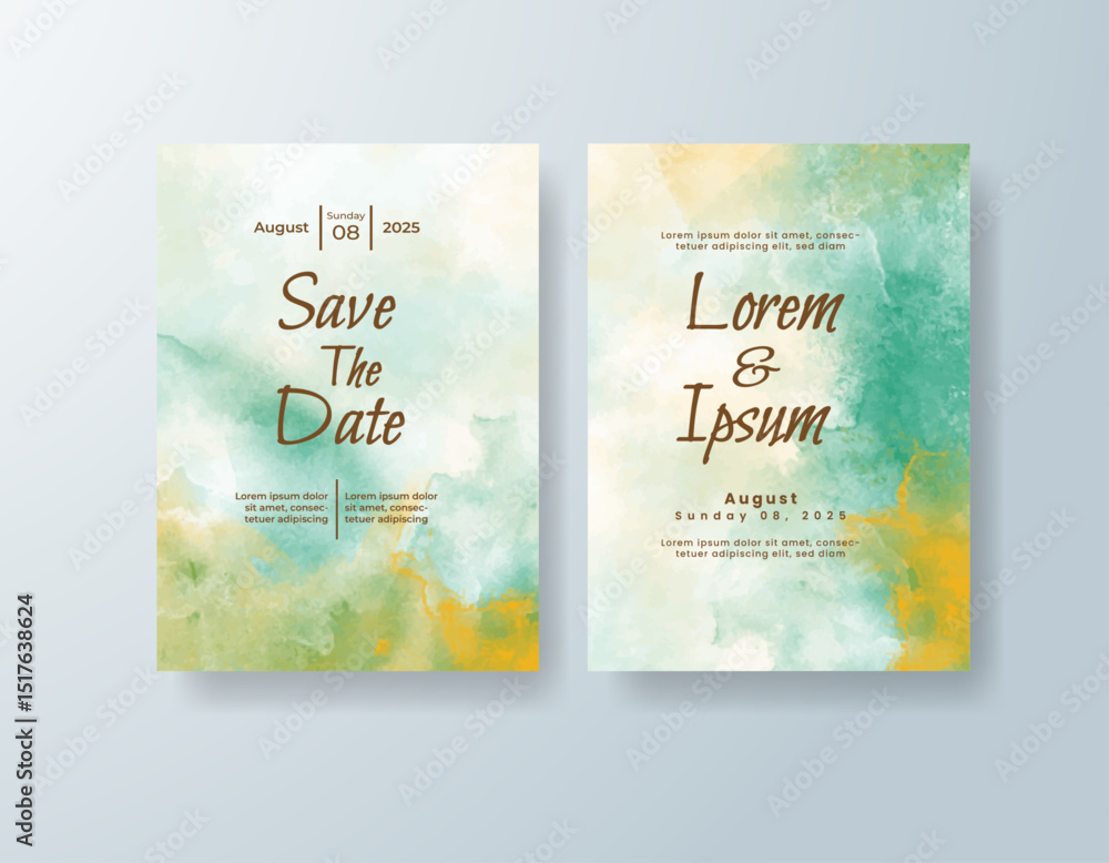 Fototapeta premium Wedding invitation with abstract watercolor background