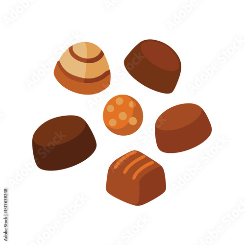 Assorted chocolate bonbons in varied styles Vector illustration