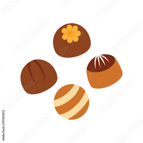 Set of chocolate bonbons in multiple designs Vector illustration