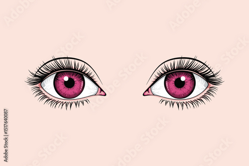 Vector illustration of a pair of human eyes with pink eyeballs
