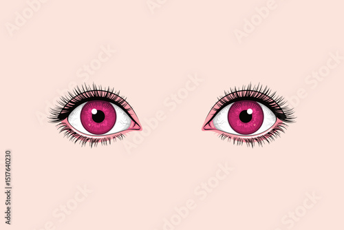 Vector illustration of a pair of human eyes with pink eyeballs