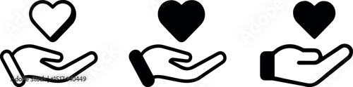vector set featuring hand and heart gesture symbols representing giving, care, and charity in bold solid and outline for modern social and health projects