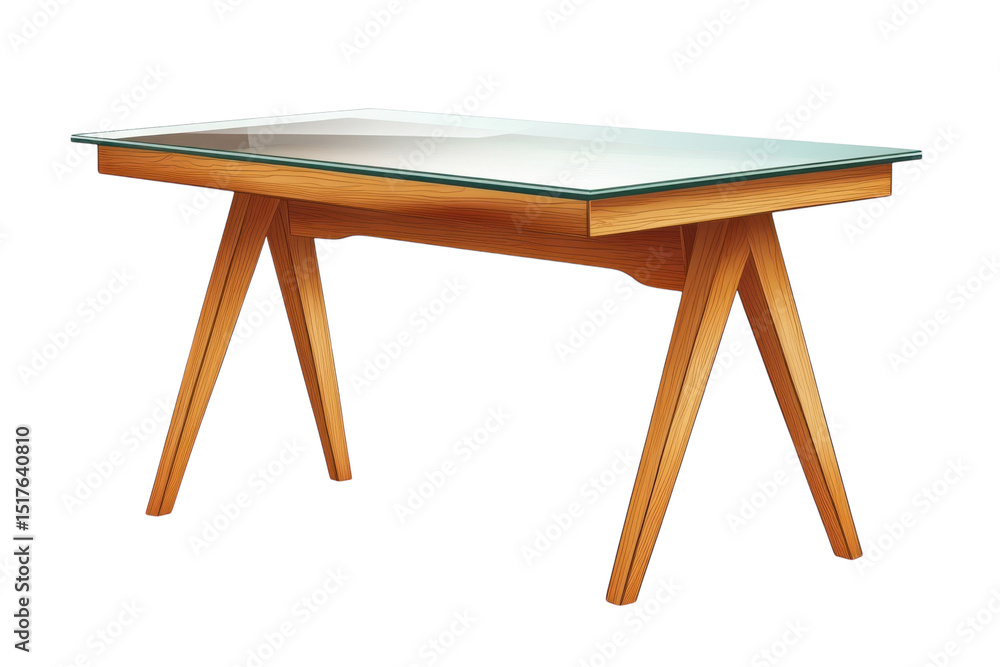 Wood table with glass top Modern furniture design with clean lines for on transparent background Wood table with glass top Modern furniture design with clean lines for on transparent background