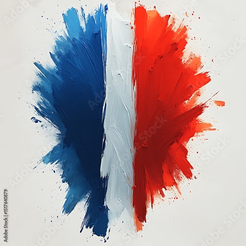 Abstract artistic representation of the french flag painted with bold brushstrokes and vibrant colors