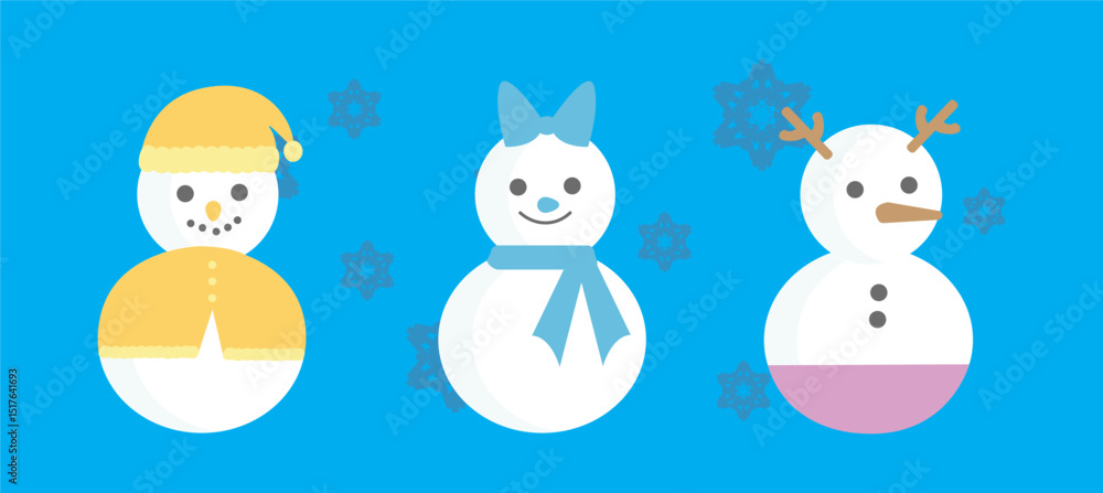 Set of snowmen with hat and gloves Set of snowmen with hat and gloves