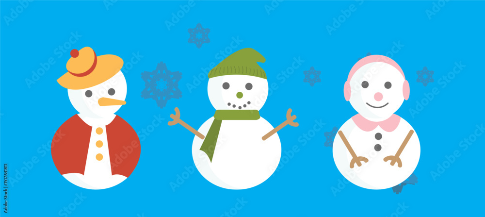 Set of snowmen with hat and gloves Set of snowmen with hat and gloves