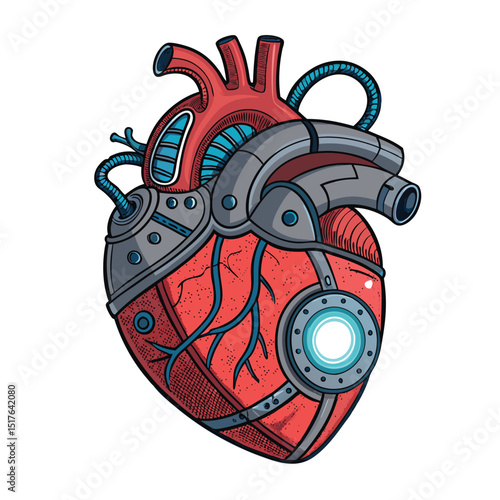 Render a futuristic, floating mechanical heart; exposed wires, glowing internal components, intricate detailing.  High-resolution, 8k, cinematic lighting.