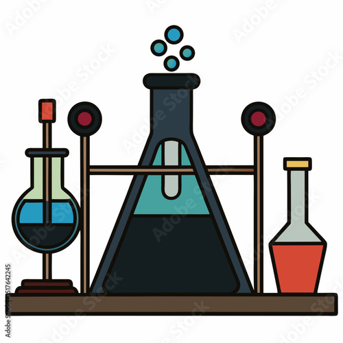 colorful lab equipment on wooden shelf clip art preview