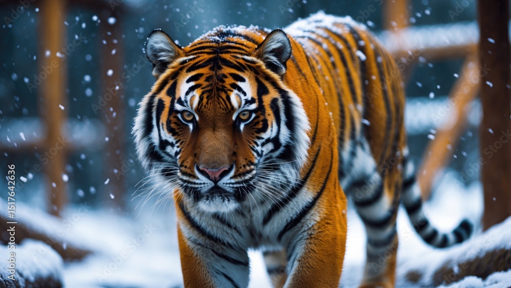 Obraz premium Ussuri or Amur tiger in winter, the northernmost Siberian tiger of the Far East