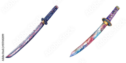 katana sword watercolor vector illustration