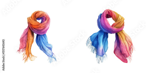 khata scarves watercolor vector illustration