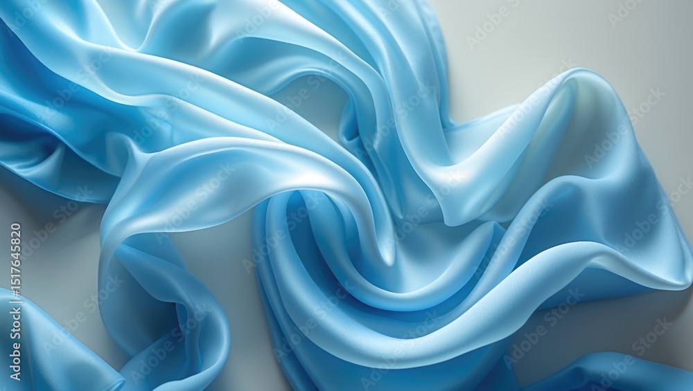 Obraz premium Abstract blue fabric with delicate floral patterns and soft folds, creating a calming decor backdrop.