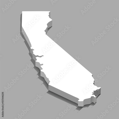 Isometric White Map of California State on a Gray Background