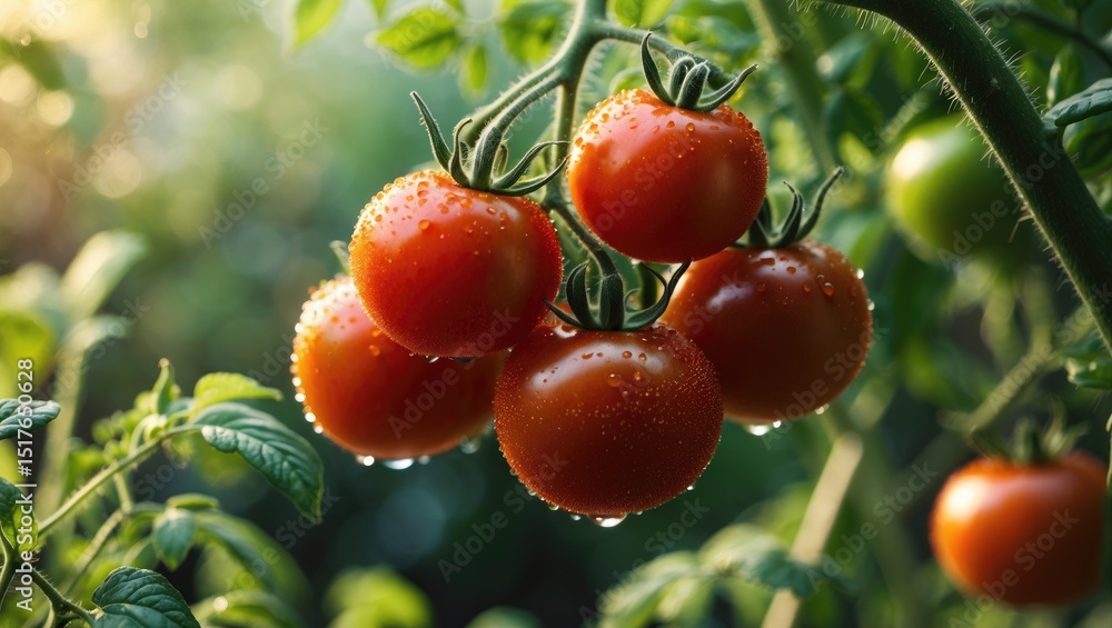 Cluster of five ripe red tomatoes Cluster of five ripe red tomatoes